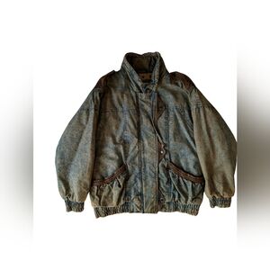 Vintage 1980s Acid Wash Distressed Jean Bomber Jacket